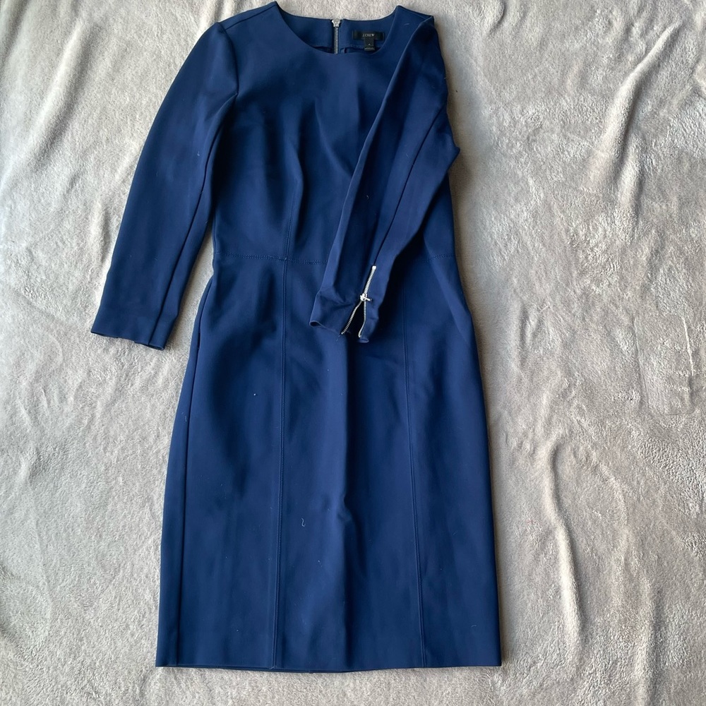 J crew navy, form fitting STRETCHY dress